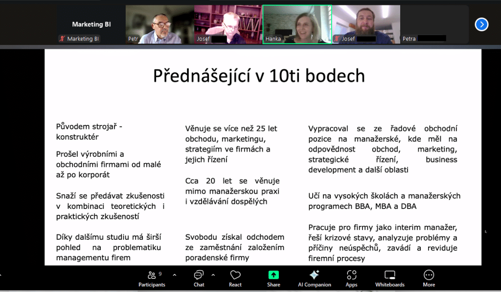 Online seminář "Vize, strategie a podnikové procesy v praxi", 20. 10. 2025 - galerie