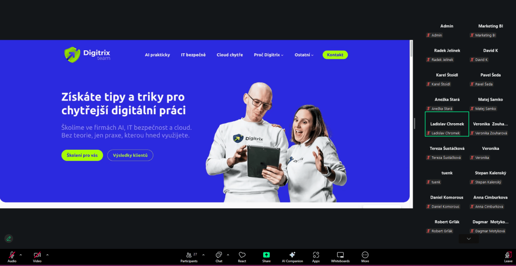 Online seminář "AI jako pracovní asistent: Příklady, možnosti, limity", 11. 2. 2026 - galerie