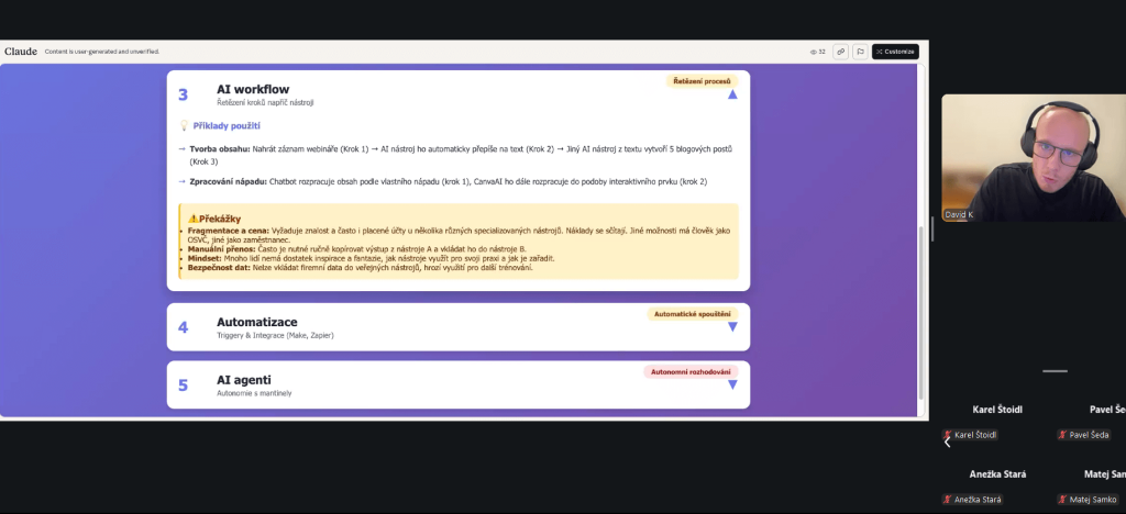 Online seminář "AI jako pracovní asistent: Příklady, možnosti, limity", 11. 2. 2026 - galerie